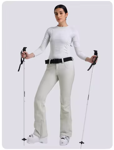 Gsou Snow Women's Stretch Slim Fit Ski Pants Thermal Fleece Lined Windproof Waterproof for Snowboard