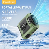 Orashare K50 10000mAh Multifunctional Portable Waist Clip Fan Hanging Neck Fan 5 Speed Adjustable Lo