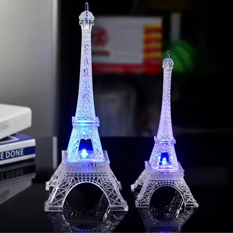 Paris Eiffel Tower Figurines Miniatures Mini Eiffel Tower LED Color Changing Night Light Home Bedroo