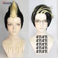 〠 Anime Hanma 〠 Shuji Cosplay Wig Blond Black Heat Resistant Synthetic Hair Wigs + Tattoo Sticker