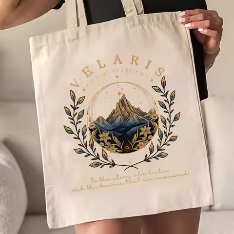 Kawaii ACOTAR Velaris Pattern Tote Bag Canvas Shoulder Bag Daily Commute Women's Shopping Bag Trendy