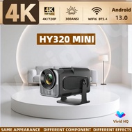 HY320 Mini Projector Android 13 Wifi6 Wireless Bluetooth 4K 1080P BT5.0 HiFi Stereo Speakers180° Fli