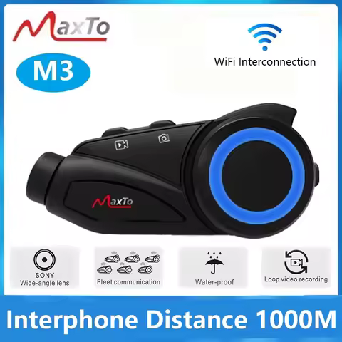 MAXTO M3 Motorcycle Helmet Bluetooth Headset Intercom Interphone Distance 1000M WiFi 1080P Lens Vide