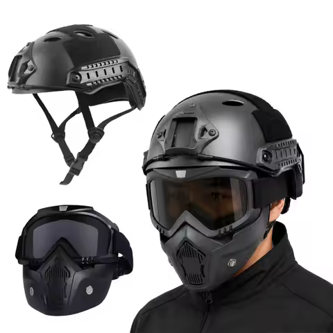 FAST PJ Helmet with Detachable Windproof Face Mask Airsoft Protective Helmet Outdoor Cycling Trainin