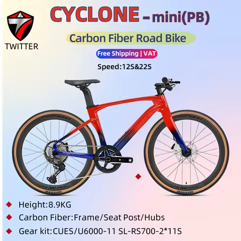 TWITTER CYCLONE mini Road Bike 11/22 Speed Hydraulic Disc Brakes, Carbon Fiber Frame Bicycle For Tee