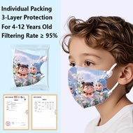 Ready Stock 50PCS Labubu/Sanrio KF94 Kids Mask Child Face Mask 4Ply 3D Protective Earloop Topeng Muk