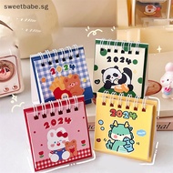 Sweetbabe 2024 Kawaii Desk Calendar Cartoon Cute Animal Mini Desktop Note Coil Calendar Daily Agenda Planner Desktop Notepad Calendar SG