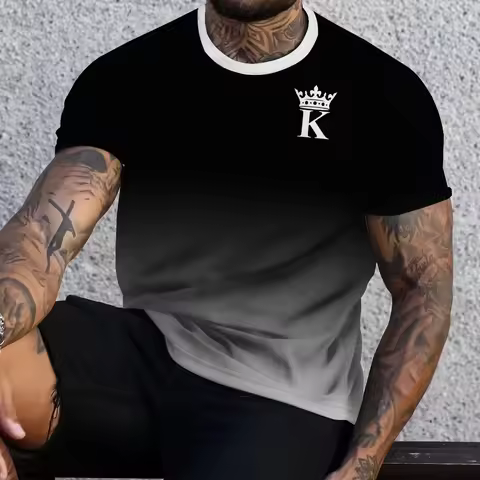 Summer Men's Striped K T-shirt 3d Print Short Sleeve Sweatshirt King K Spades A Pattern Harajuku T S