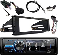 JVC in-Dash Motorsports Digital Media AM/FM Radio Bluetooth Receiver Bundle Combo with Stereo Install Kit, Handlebar Controls Interface, 40" Wire Antenna (Fits Select 98-2013 HD Models)