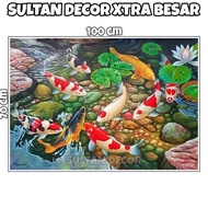 LUKISAN POSTER CETAK IKAN KOI 9 3 DIMENSI XTRA BESAR UKURAN 100X50CM 100X70CM 150X100CM 200X100CM 25
