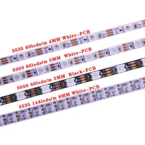 WS2812B LED Strip Light, 5mm Narrow Width, Programmable Individual Addressable, 30 Pixels/m, RGB Dre