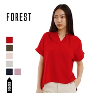 Forest Baju Perempuan | Forest Ladies Polyester Collar Plain Blouse Women Short Sleeve Blouse - 8224
