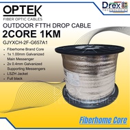 OPTEK FTTH Fiber Drop Cable 2Core 1KM G657A1 - with 3-Steel 1.00mm Main + 2x 0.4mm Galvanized Msngr