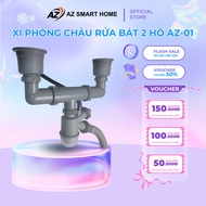 AZ HOME 2-hole Sink Siphon, 140mm, AZ-03 304 Stainless Steel, 50cm Drain Pipe, Sediment Filter, Anti