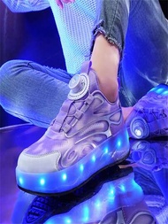 2024年新款時尚潮流青少年學生兒童戶外LED發光溜冰鞋，四輪設計