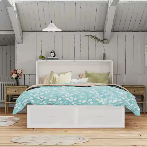 FUFUF&GAGA Modern Full Size Murphy Bed Cabinet with Charging Station and Drawer, Murphy Bed Space-Sa