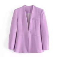 Women's Collarless Blazer - Casual Women's Blazer - Women's Suit - Lilac Women's Blazer