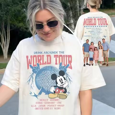 Retro Epcot World Tour 2 Sided Shirt, Drink Around The World Shirt, Epcot Disney World Shirts, Epcot