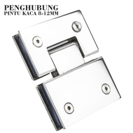 Engsel Pengubung Pintu Kaca Kamar Mandi 180 Derajat 8-12MM Hinge Glass to Glass Stainless - P10006