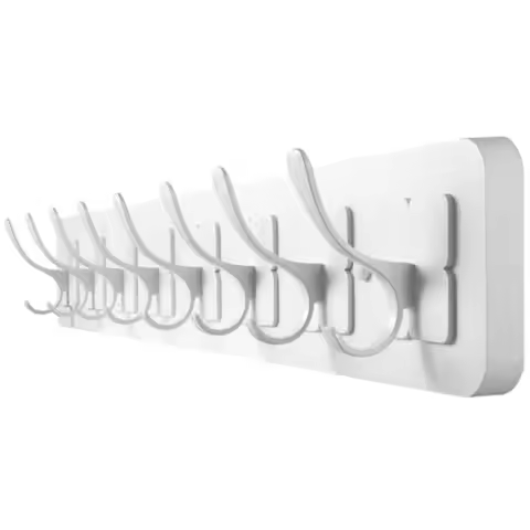 Wall Mounted Wooden Coat Rack with 8 Double Hooks for Hanging Clothes Coats Hats Jackets White 31.5i