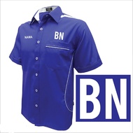Baju Kemeja Korporat Barisan Nasional Lengan Pendek Warna royal blue (LOGO BN (DACING) LOGO BN (TULI