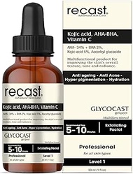 Recast Kojic acid 5%, AHA 34% , BHA 2%, Vitamin C Peeling Solution - Glycocast gel peel formula - An