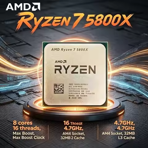 AMD Processor Ryzen 7 5800X R7 5800X Desktop 3.8 GHz 8-Cores 16-Threads AM4 Socket CPU Up to 4.7 GHz