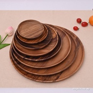 Origin Source Acacia Wood Round Plate Retro Style Solid Wood Plate Household Preparing Plate Large Q