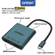 Onten 4 in 1 USB-C / Type-C to Dual HDMI + USB 3.0 + PD3.0 USB-C / Type-C Charging Port 4K HD Video 