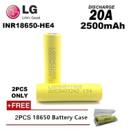 LG INR18650 HE4 Rechargeable Lithium Ion Battery (2500mAh 20A) Original high drain FREE CASE