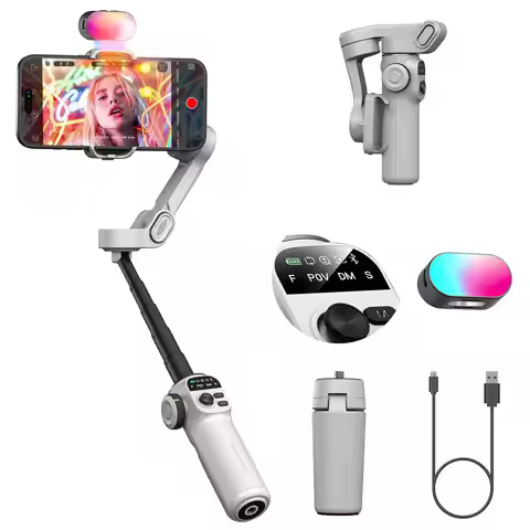 Aochuan Smart X2 Kit White 3 Axis Handheld Gimbal Stabilizer With built-in extension pole and LED Fo
