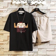 N&AI ชุดเซ็ตผู้ชาย เสื้อ ผู้ชายยืดชุดเซทอะนิเมะนารูโตะ ชุดเซทผู้ชาย 2 ชิ้น เสื้อยืดคอกลม+กางเกงขาสั้