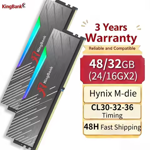 Original KingBank RGB Ram DDR5 16/24GBX2 6000/6800MHz Desktop Gaming Memory with Black Heat Sink CL3