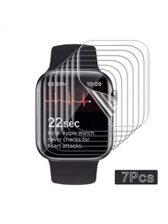 7入組透明水凝膠手錶膜,適用於apple Watch Ultral Series/se Series/8/7/6/5/4/3/2/1,38/40/41/42/44/45/49mm尺寸均可