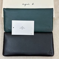 全新 agnes b 綠色 墨綠色 羊皮 12卡 對開 扣式 長夾 正品 皮夾 錢包 小b 日本限定 薄款 薄型 男女皆可