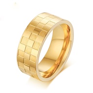 316L Stainless Steel Classic Ball Checkerboard Rings Mens Gold Plated Biker Ring Jewelry