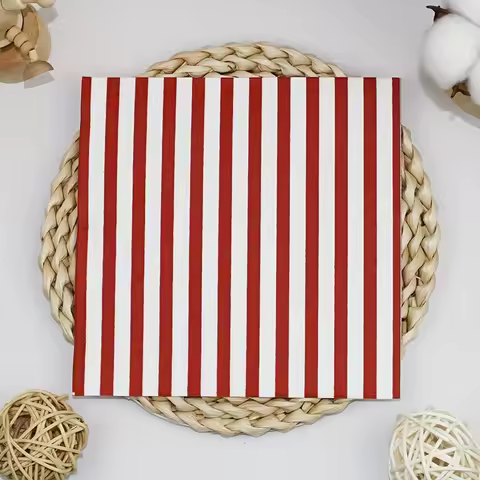 20/40/60pcs High-Quality Printed Napkins, Elegant Red Striped Design, 2-Ply Wood Pulp Tissue, 33.02x