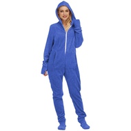 Jumpsuit Pyjamas For Adult Women Fluffy Fleece Sleepwear Winter Warm Onesies Solid Casual Foot Cover