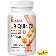Ubiquinol CoQ10 600mg Softgels with Omega 3, 6, 9 & Vitamin E, 30 Servings Coenzyme Q10 (Active Anti