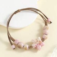 1pc Handmade Adjustable Ceramic Starfish Bracelet, Beach Vacation & Ocean Style, Handwoven Rope (Cer
