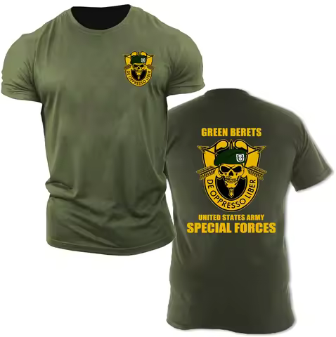 Fashion US Army Special Forces Airborne Commando Ranger Front & Back Print T-shirt USA Military Gree