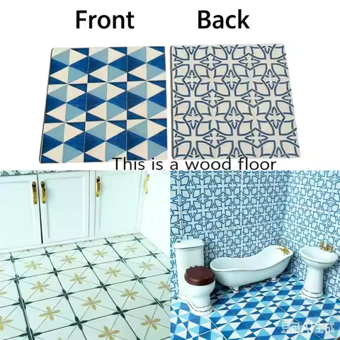 4 PCS 9cmDouble Sided Printed Mini Wood Floor Tile Dollhouse Floor Decor Retro Floral Geometric Patt