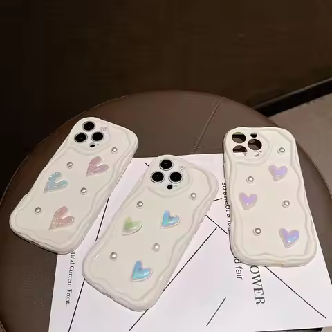 3D Pearl Love Heart Wavy Silicone Case For Huawei Honor 200 300 90 50 70 100 Pro X8 X8B X8C X7C X7A 