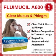FLUIMUCIL Effervescent Thick Mucus Relieve Congestion in Throat and Lungs Mucolytic Agent 10 Tablet