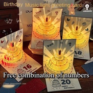 free card at number 3D Light Music BirthdayCard Cake Creative Greeting Card HappyBirthday Party Gift