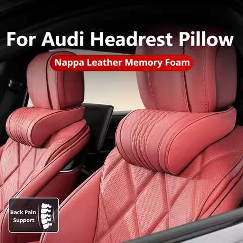 Car Headrest Pillows Luxury Nappa Leather For AUDI FY C7 4M Q7 D5 A8 F5 A5 Q4 e-tron GE Q8 B9 A4 C8