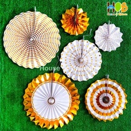 Paper fan Gold set paper fan/ paper flower gold set 6 in 1
