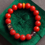 天然原礦硃砂精品紅砂山鬼花錢八卦手鏈含量高達95%以上12mm