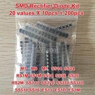 200 ชิ้น SMD วงจรเรียงกระแสไดโอดสารพันชุด 20 ค่า x 10 ชิ้นประกอบด้วย M1(1N4001) M4(1N4004) M7(1N4007