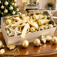 WISDOM Christmas Tree Bauble Ornaments, 45PCS Assorted Shapes Holiday Hanging Ornaments, Glossy  Bow